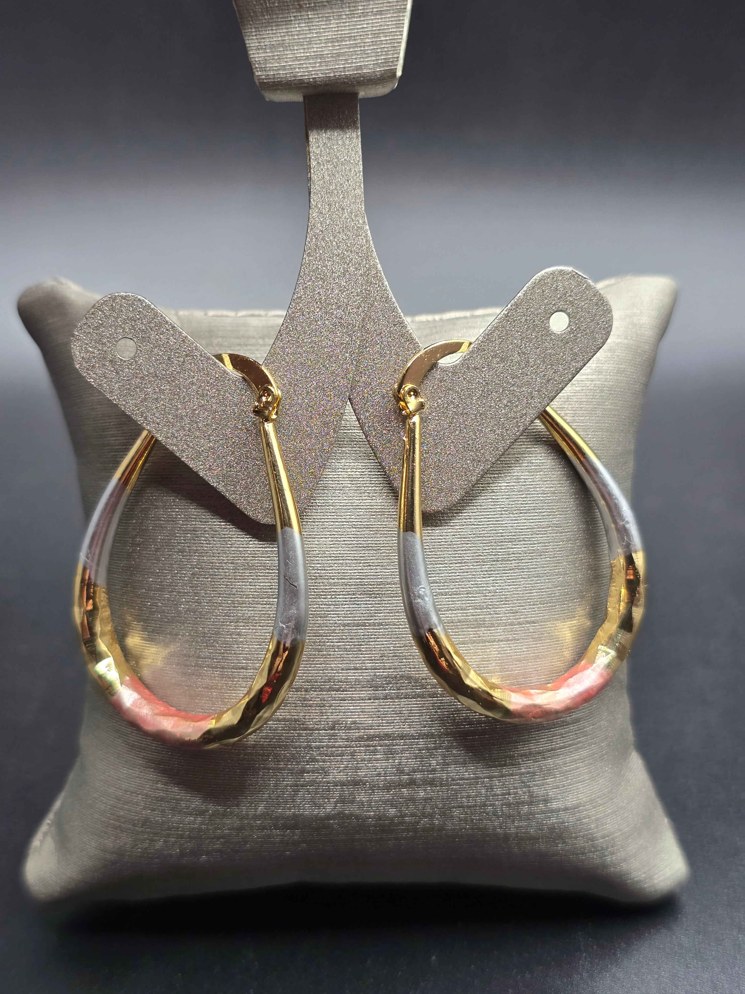 Tri-Color Twisted Teardrop Hoop Earrings Latch Back Nickel-Free Metal 1.5in