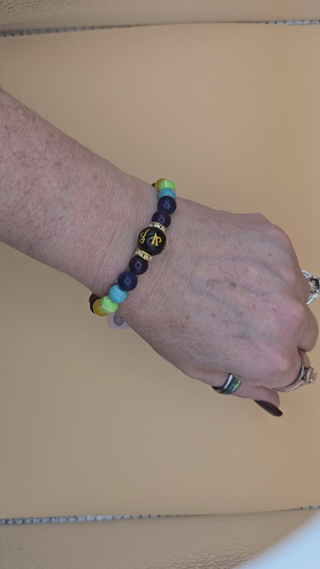 Multicolor Stone Chakra Symbols Beaded Adjustable Healing Bracelet