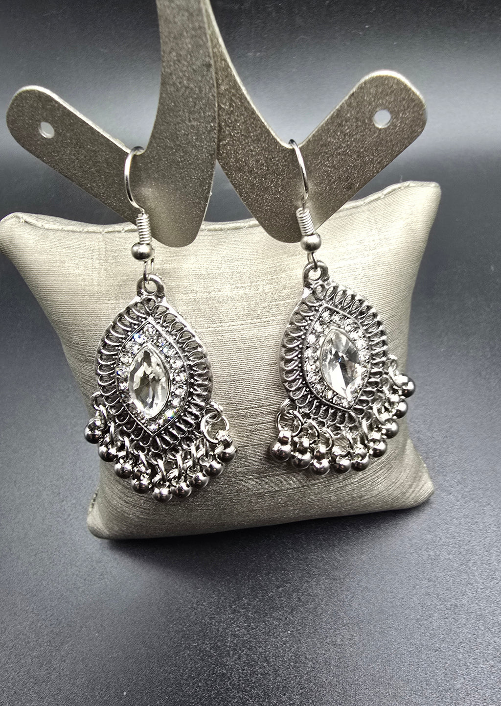 Silver Clear Marquise Teardrop Dangle Drop Earrings 2 In Boho Hook Earrings