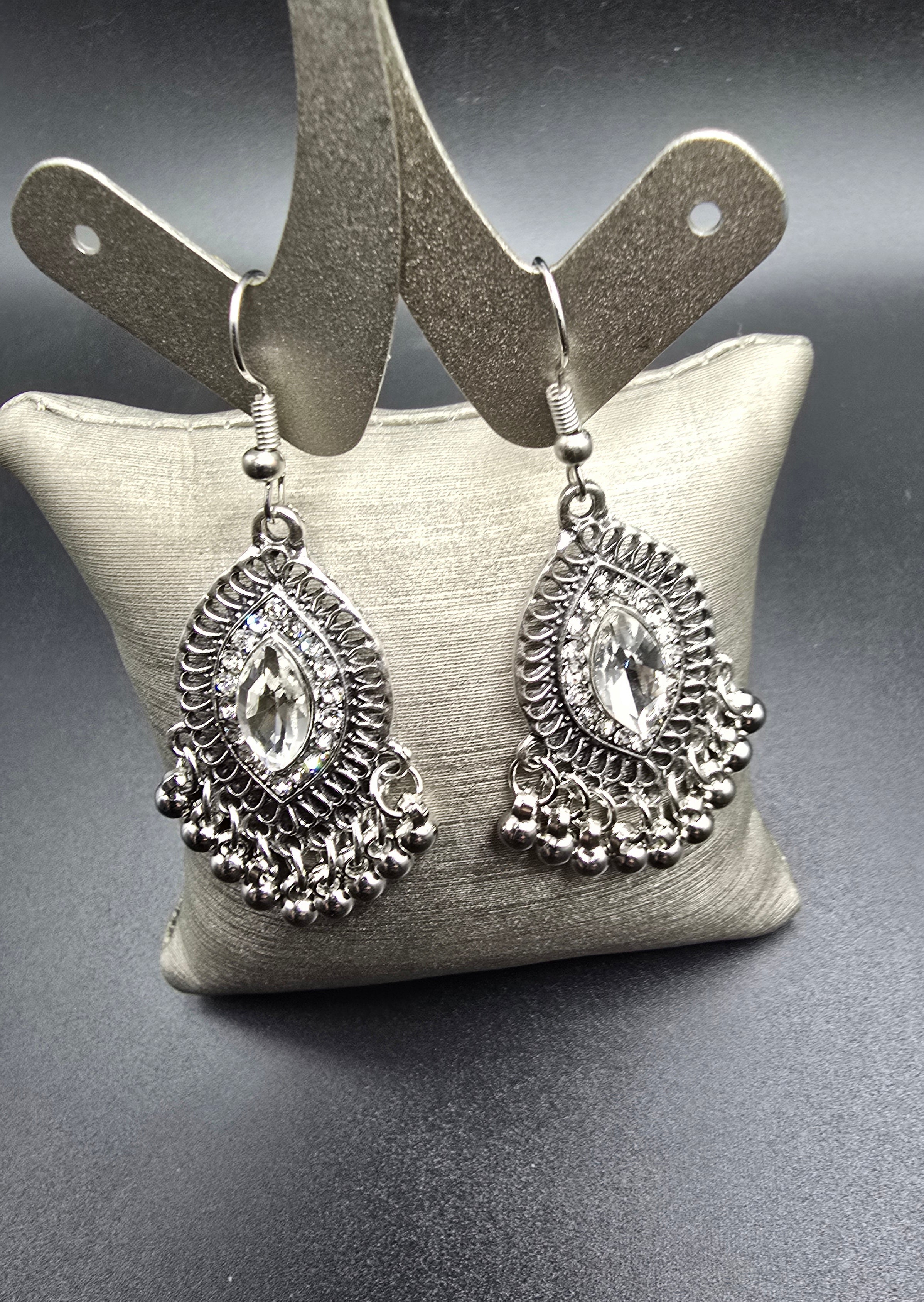Silver Clear Marquise Teardrop Dangle Drop Earrings 2 In Boho Hook Earrings
