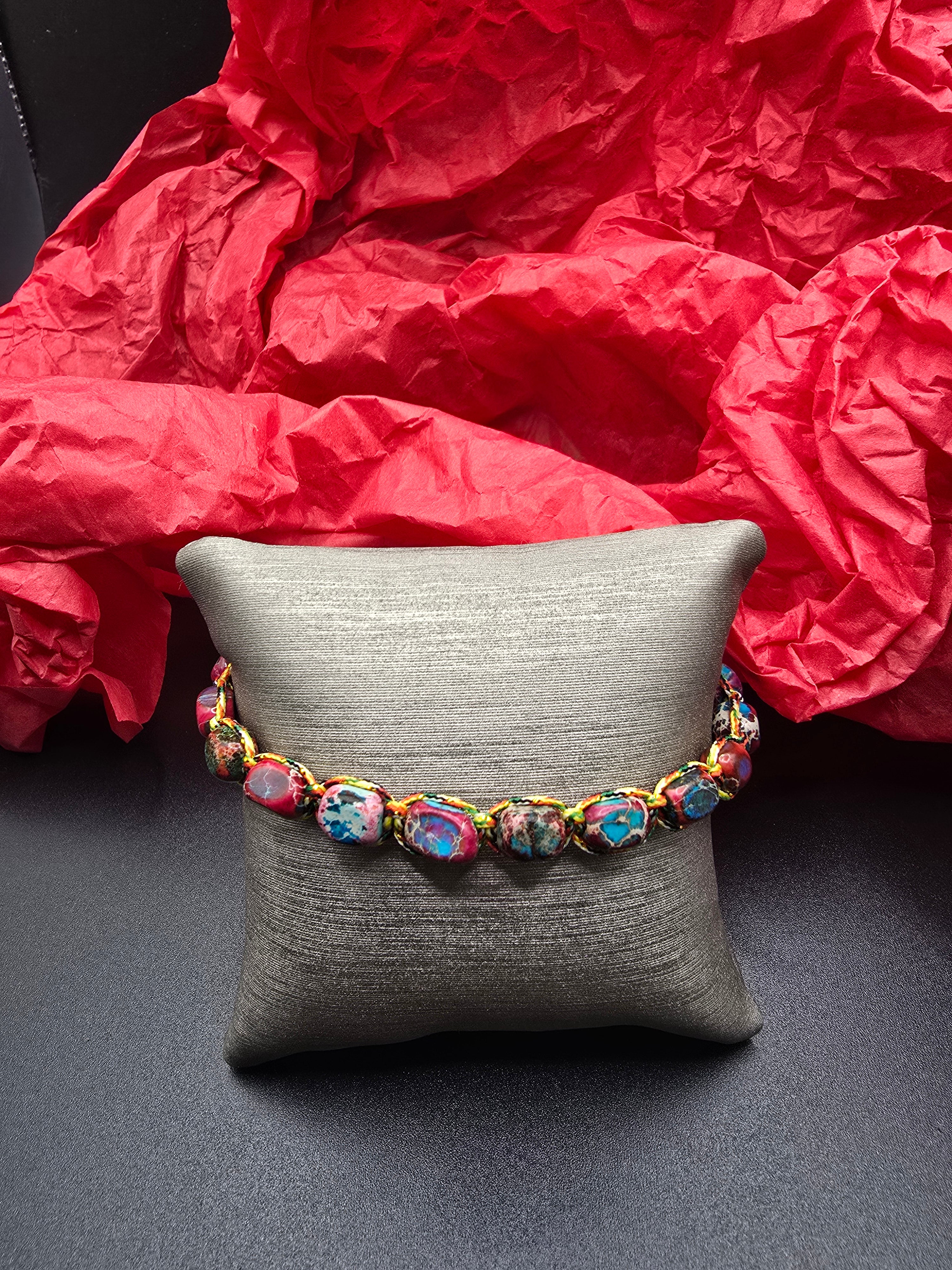 Multicolor Oval Crystal Beaded Adjustable Bolo Bracelet Gold Tone