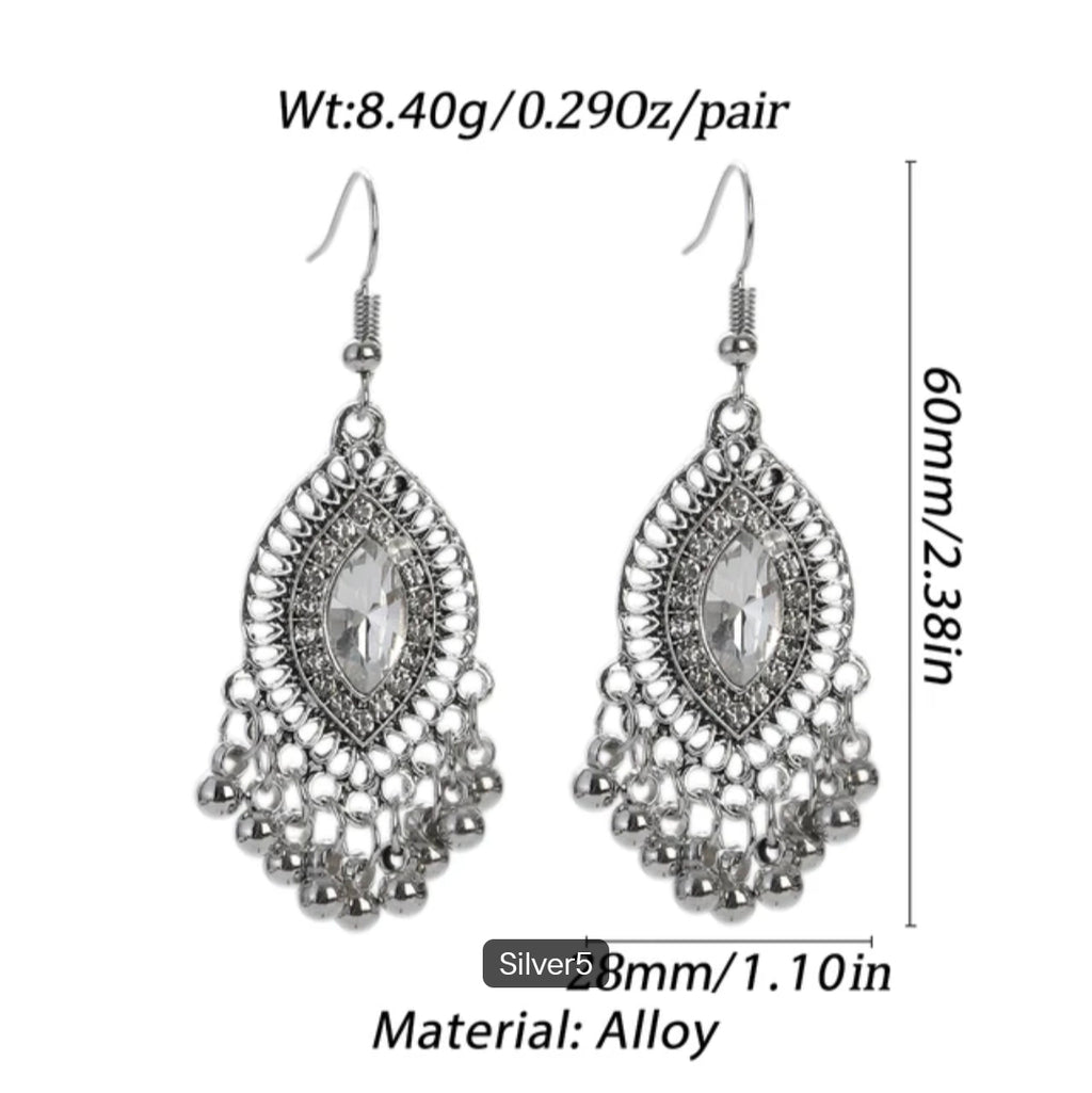 Silver Clear Marquise Teardrop Dangle Drop Earrings 2 In Boho Hook Earrings