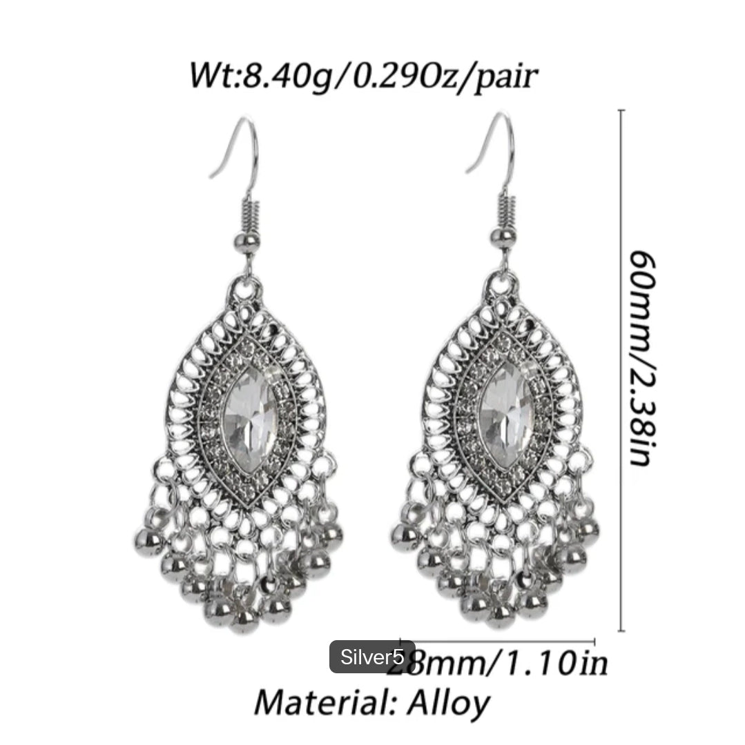 Silver Clear Marquise Teardrop Dangle Drop Earrings 2 In Boho Hook Earrings