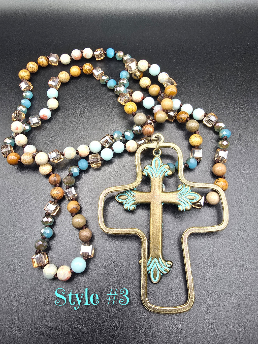 Beaded Necklace with Multicolor Cross Pendant, Religious Statement