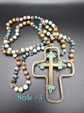 Beaded Necklace with Multicolor Cross Pendant, Religious Statement
