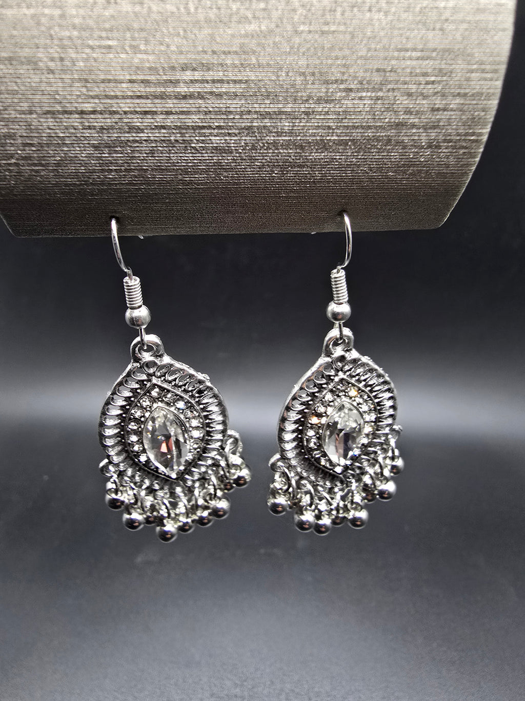 Silver Clear Marquise Teardrop Dangle Drop Earrings 2 In Boho Hook Earrings