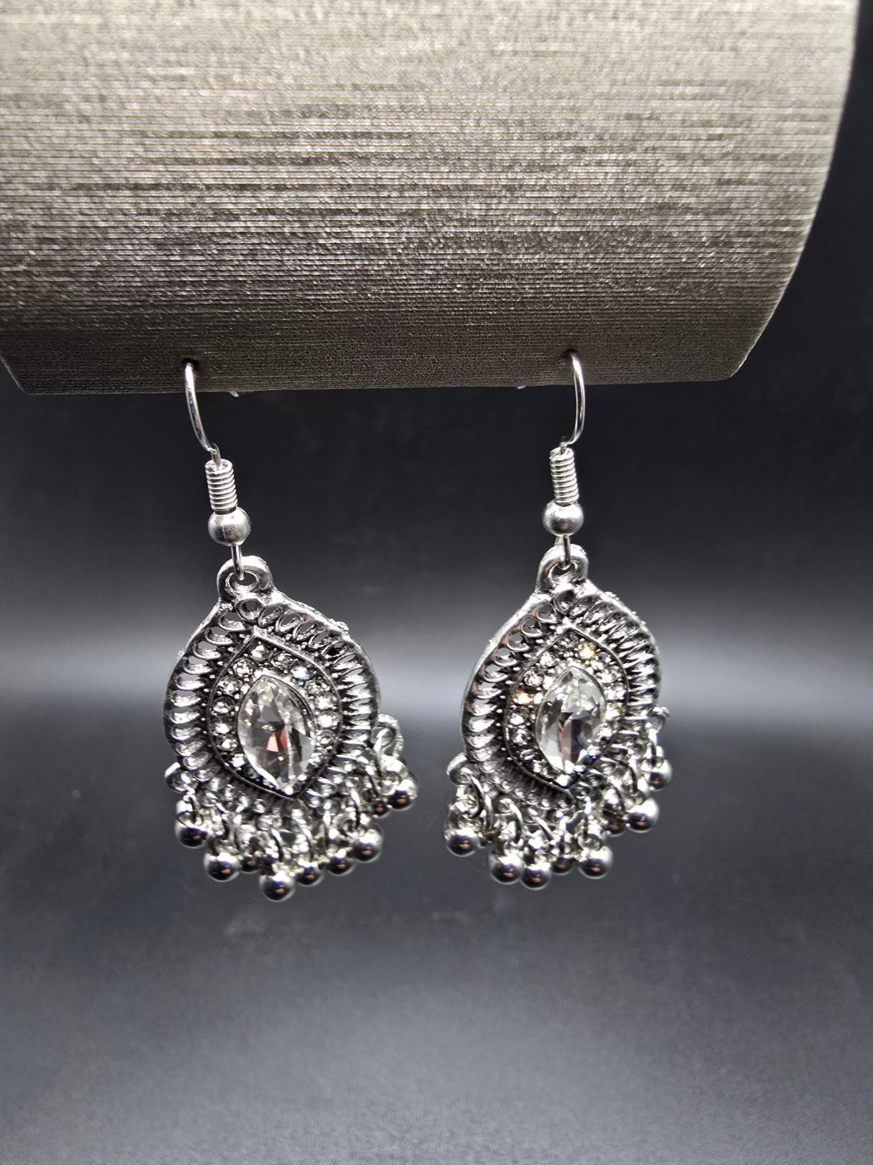 Silver Clear Marquise Teardrop Dangle Drop Earrings 2 In Boho Hook Earrings