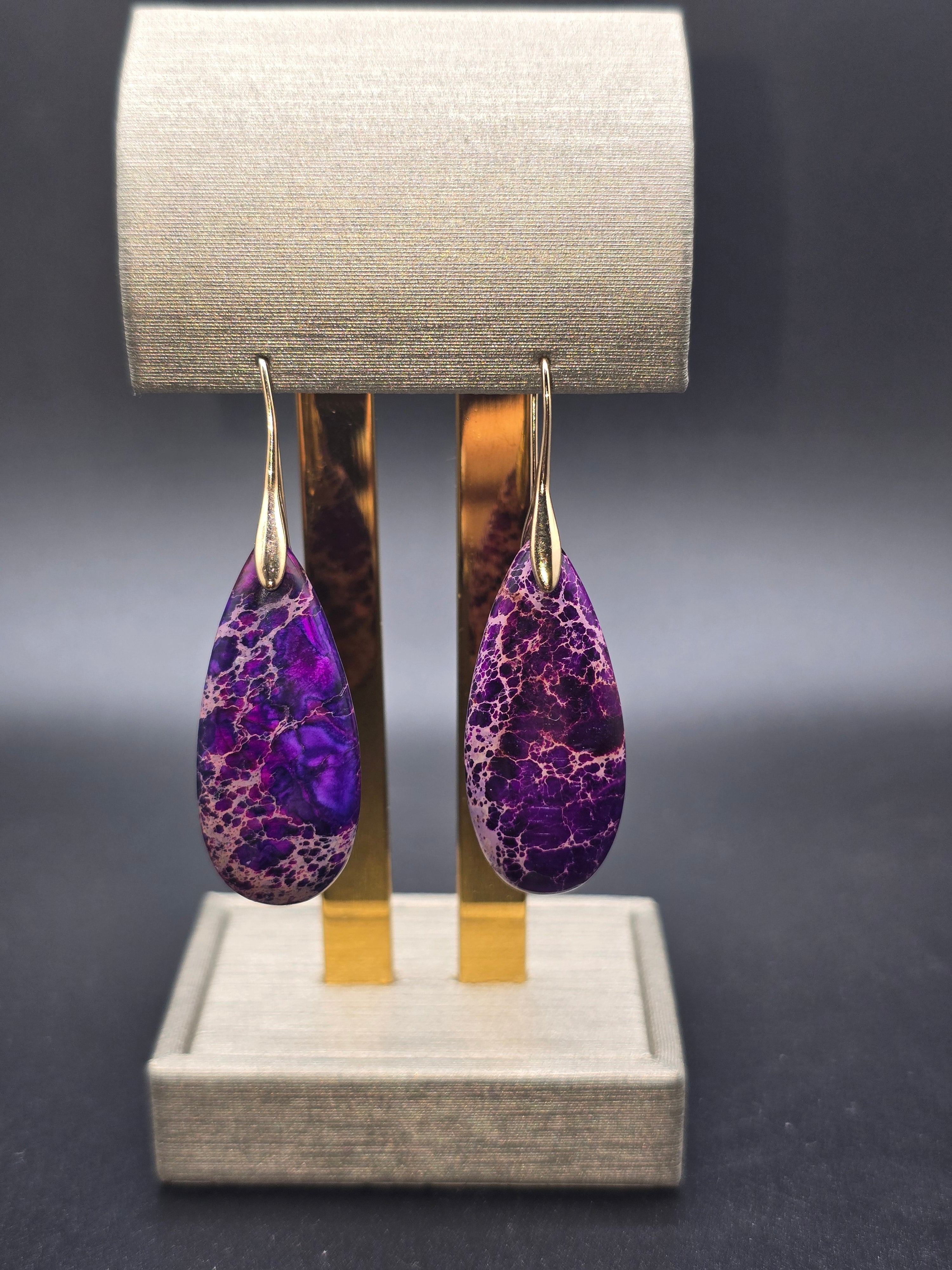 Purple Pink Teardrop Emperor Stone Dangle Drop Earrings 2 In Boho Hook Earrings