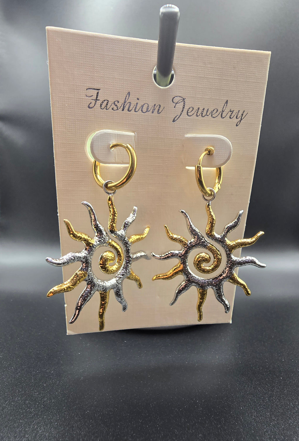 Sun Shape Gold & Silver Metal Dangle Earrings Celestial Fashion Jewelry