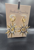 Sun Shape Gold & Silver Metal Dangle Earrings Celestial Fashion Jewelry