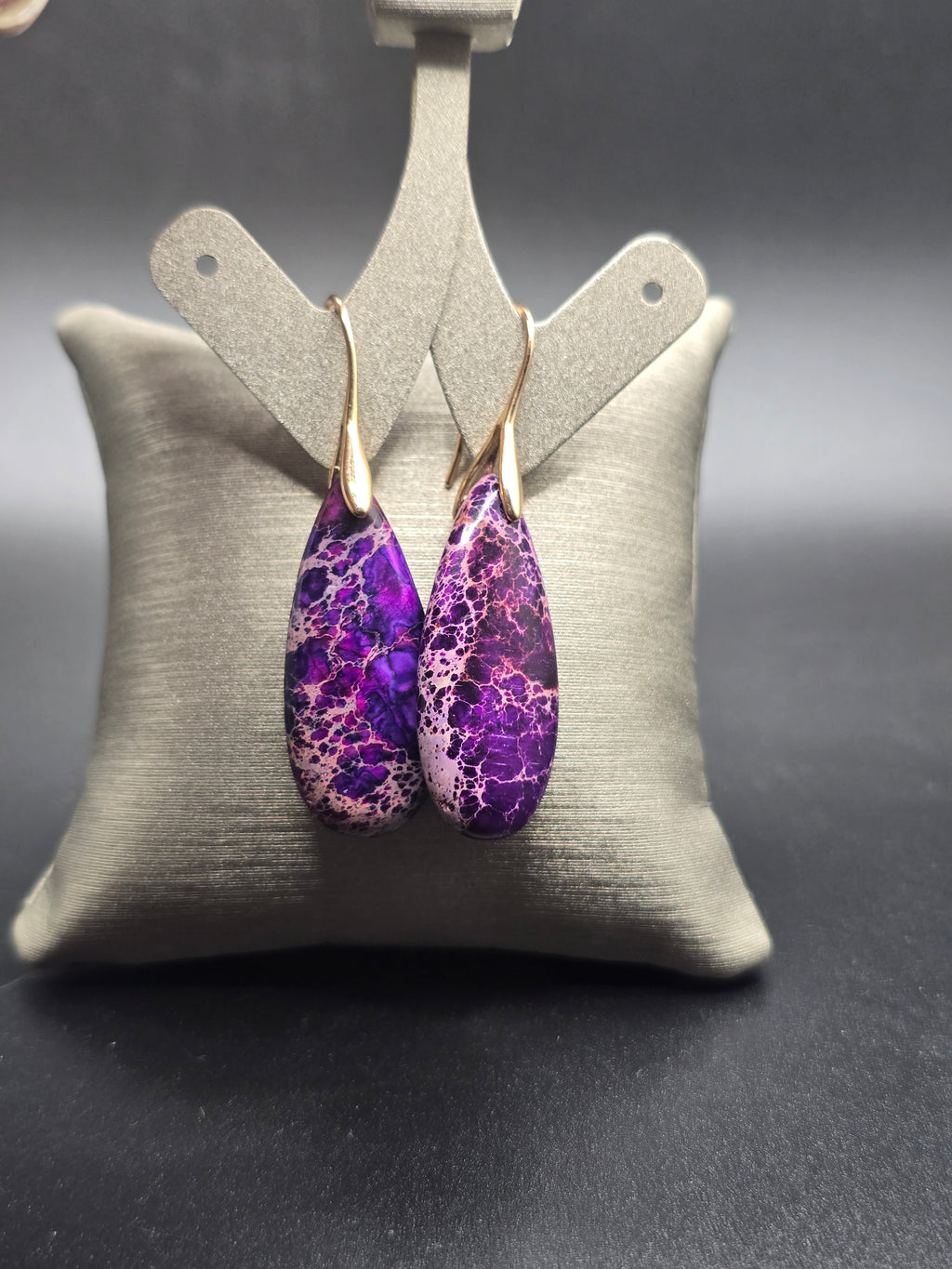 Purple Pink Teardrop Emperor Stone Dangle Drop Earrings 2 In Boho Hook Earrings