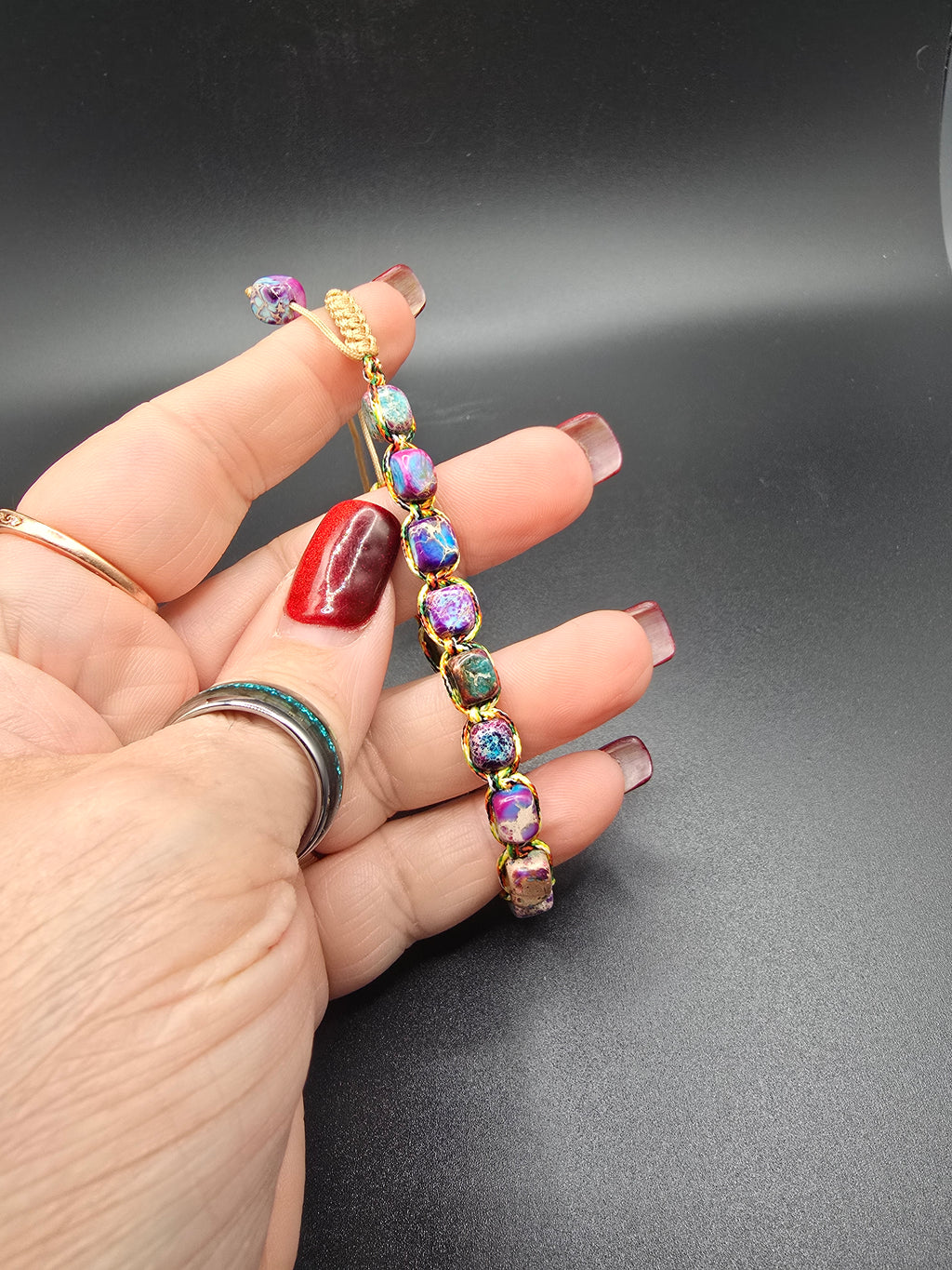 Adjustable Macrame Multicolor Beaded Charm Bracelet Sliding Knot Unisex