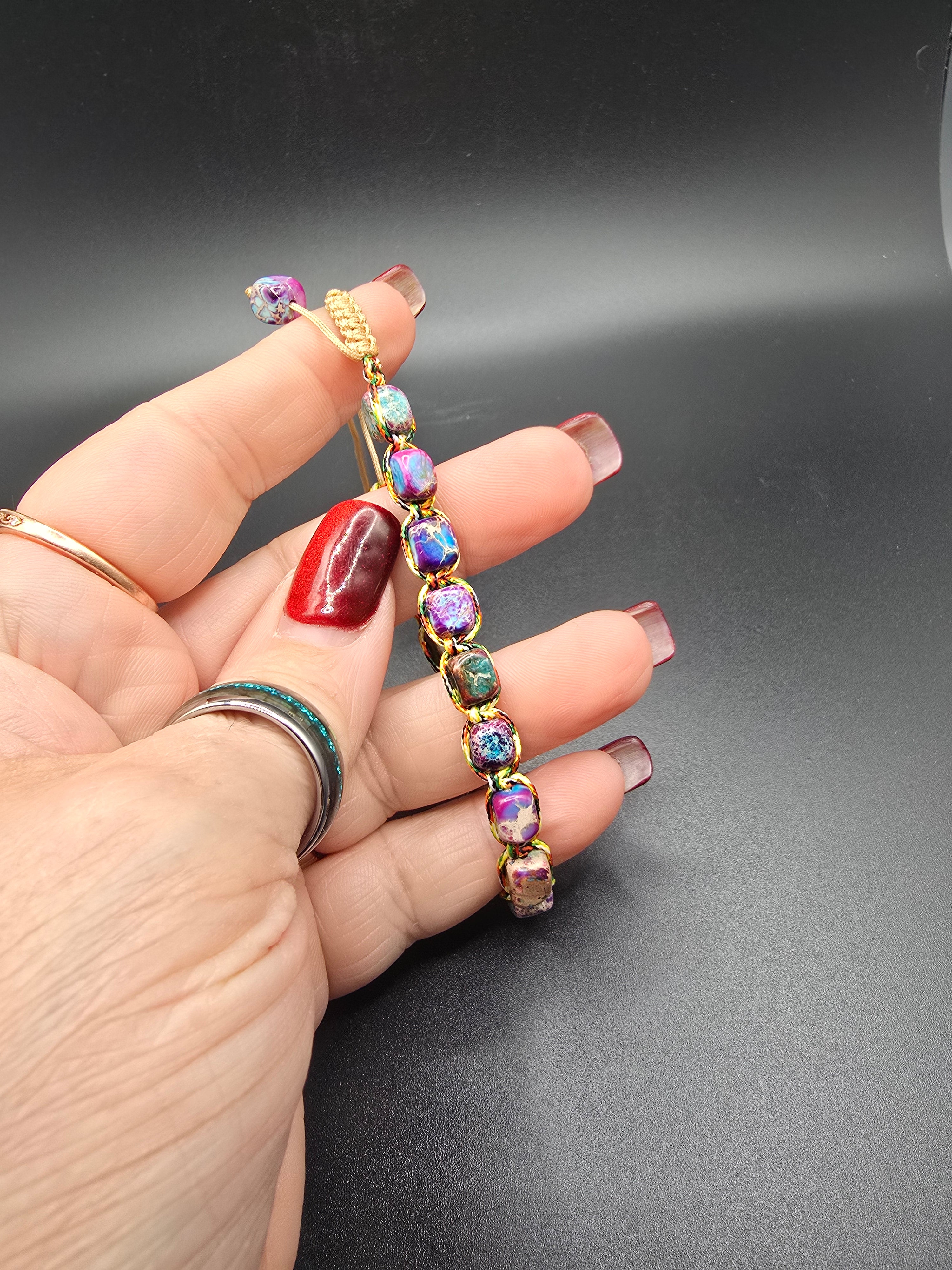 Adjustable Macrame Multicolor Beaded Charm Bracelet Sliding Knot Unisex
