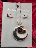 Fashion Jewelry Mom Heart & Moon Pendant Necklace Silver Adjustable