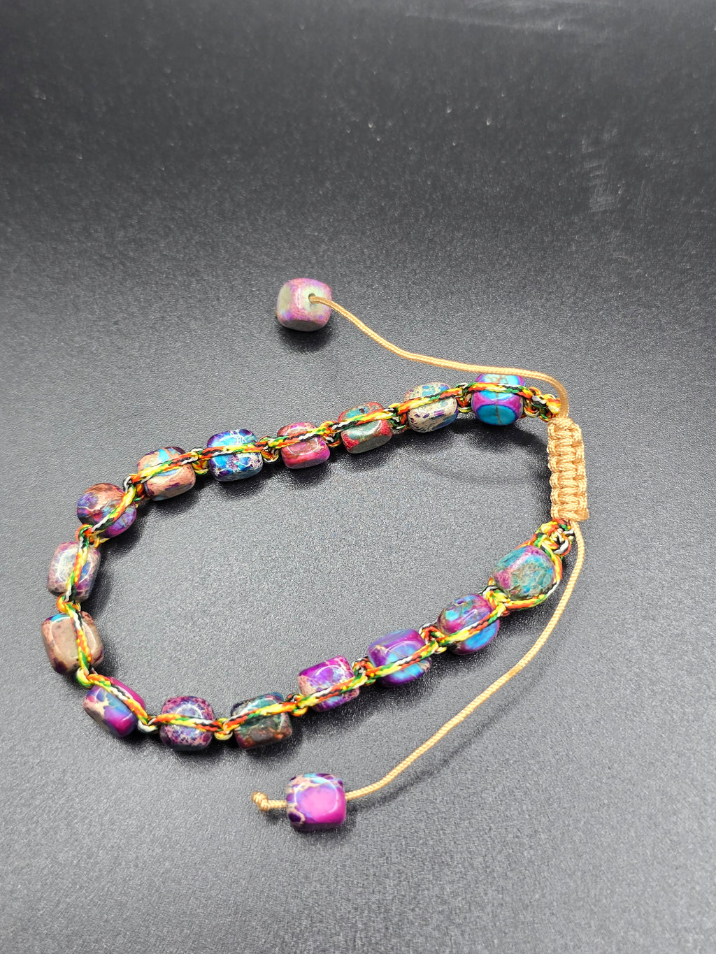 Adjustable Macrame Multicolor Beaded Charm Bracelet Sliding Knot Unisex