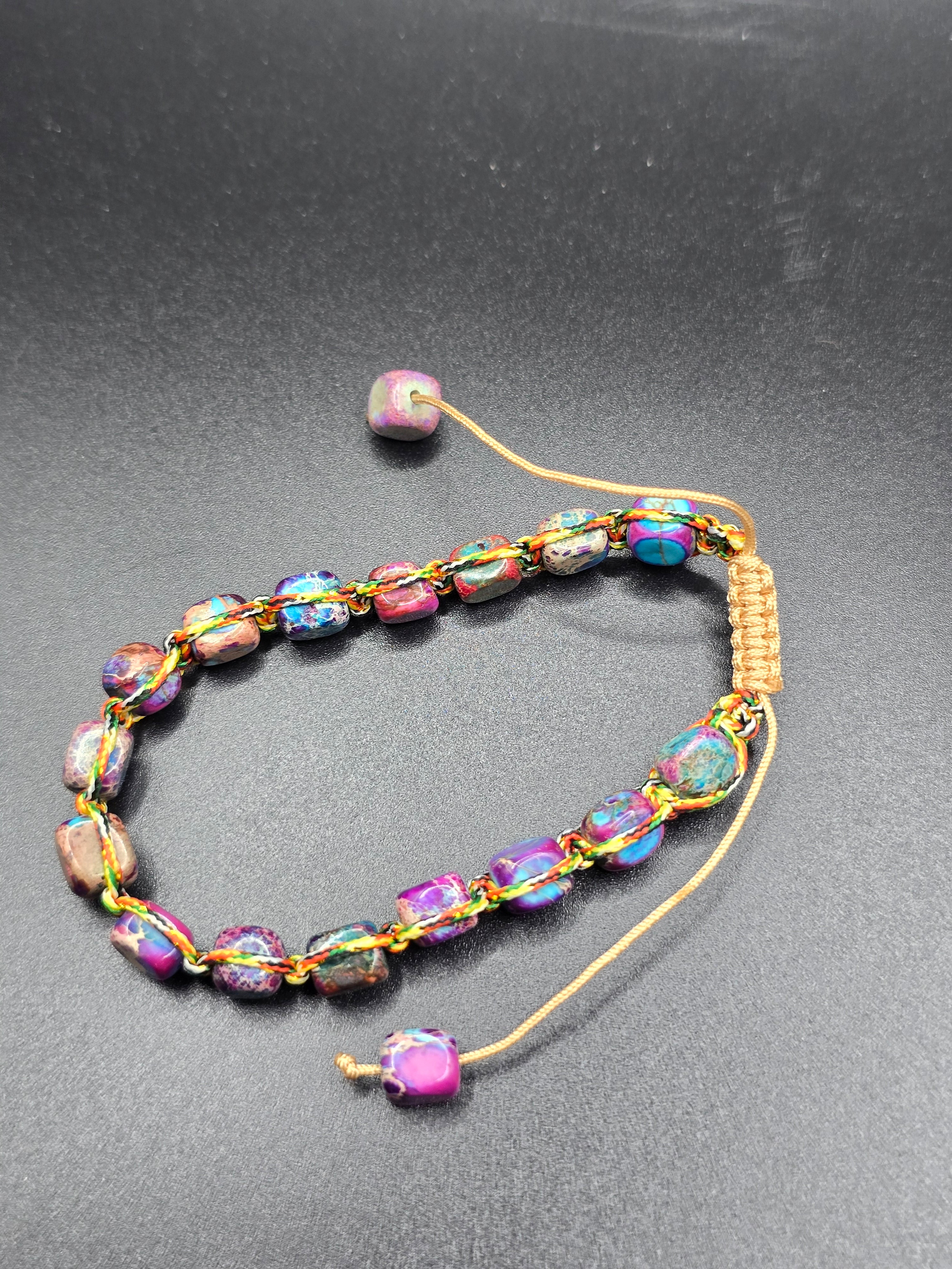 Adjustable Macrame Multicolor Beaded Charm Bracelet Sliding Knot Unisex