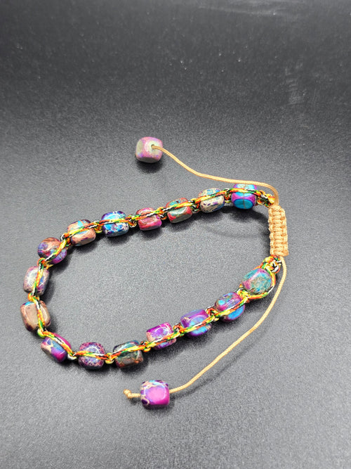 Adjustable Macrame Multicolor Beaded Charm Bracelet Sliding Knot Unisex