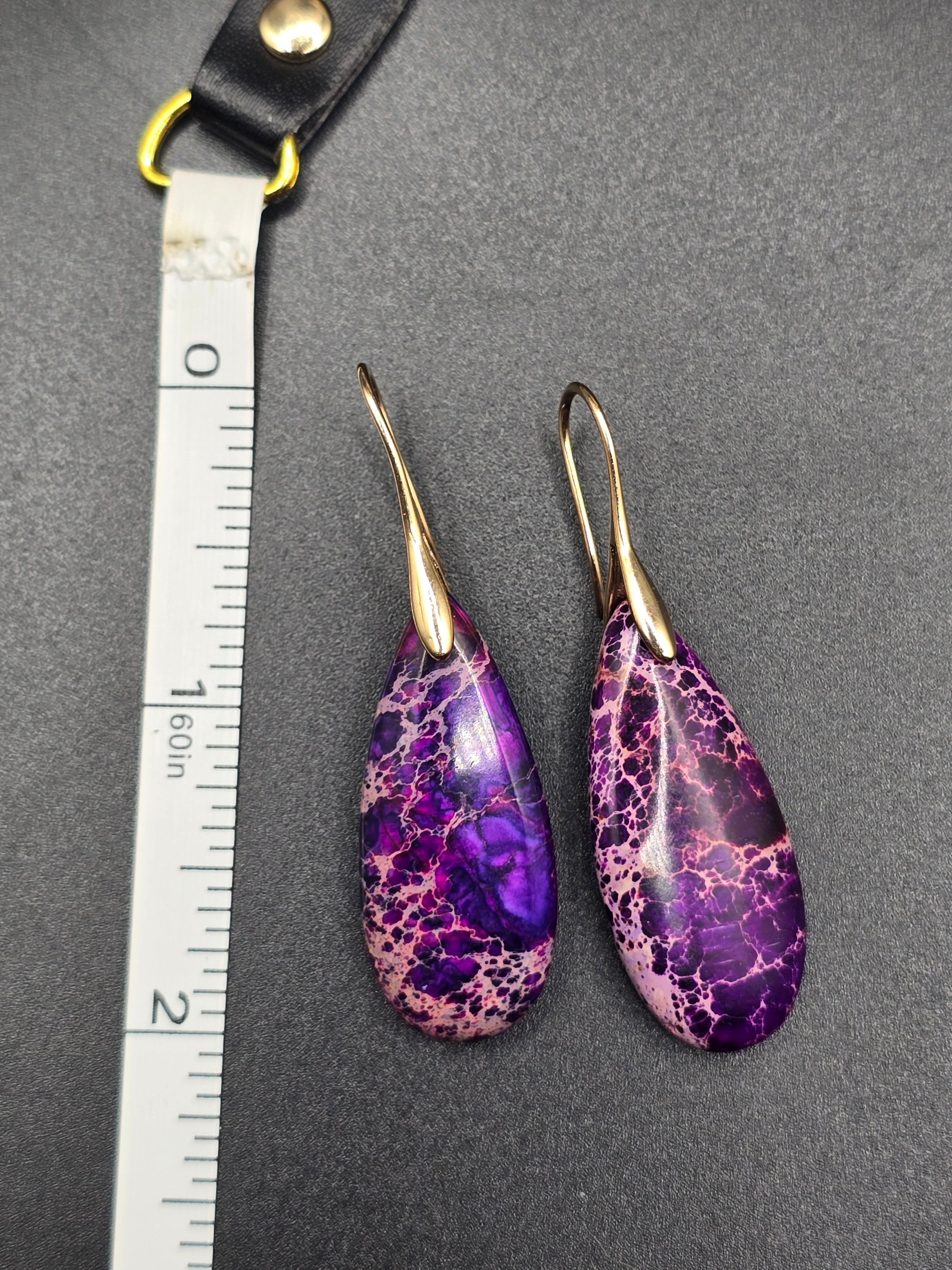 Purple Pink Teardrop Emperor Stone Dangle Drop Earrings 2 In Boho Hook Earrings