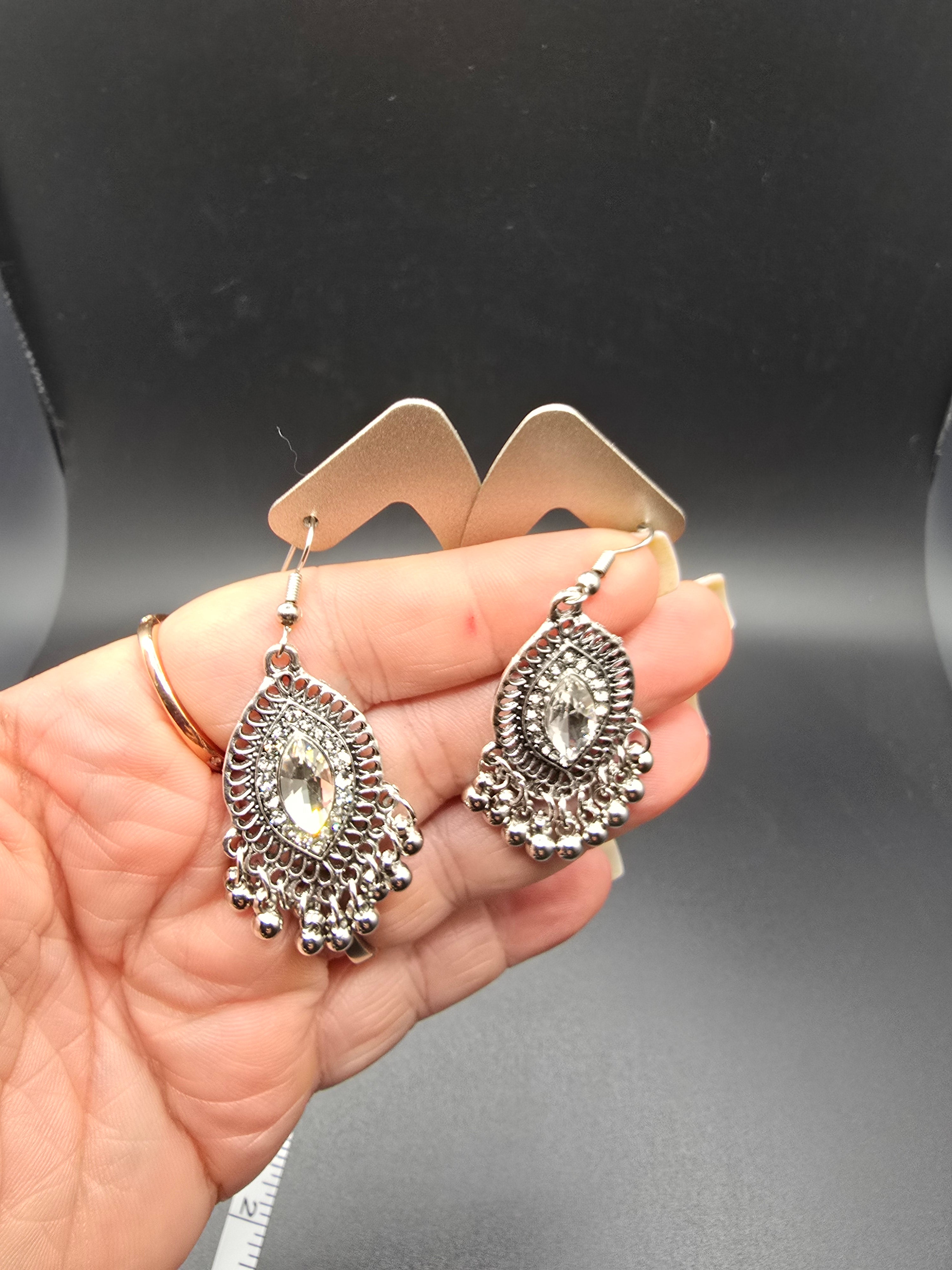 Silver Clear Marquise Teardrop Dangle Drop Earrings 2 In Boho Hook Earrings