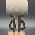 Teardrop Dangle Drop Earrings Gold Tone Blue Crystal Rhinestone  2in