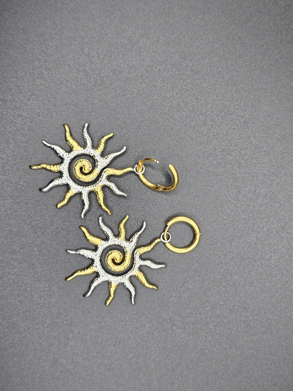 Sun Shape Gold & Silver Metal Dangle Earrings Celestial Fashion Jewelry