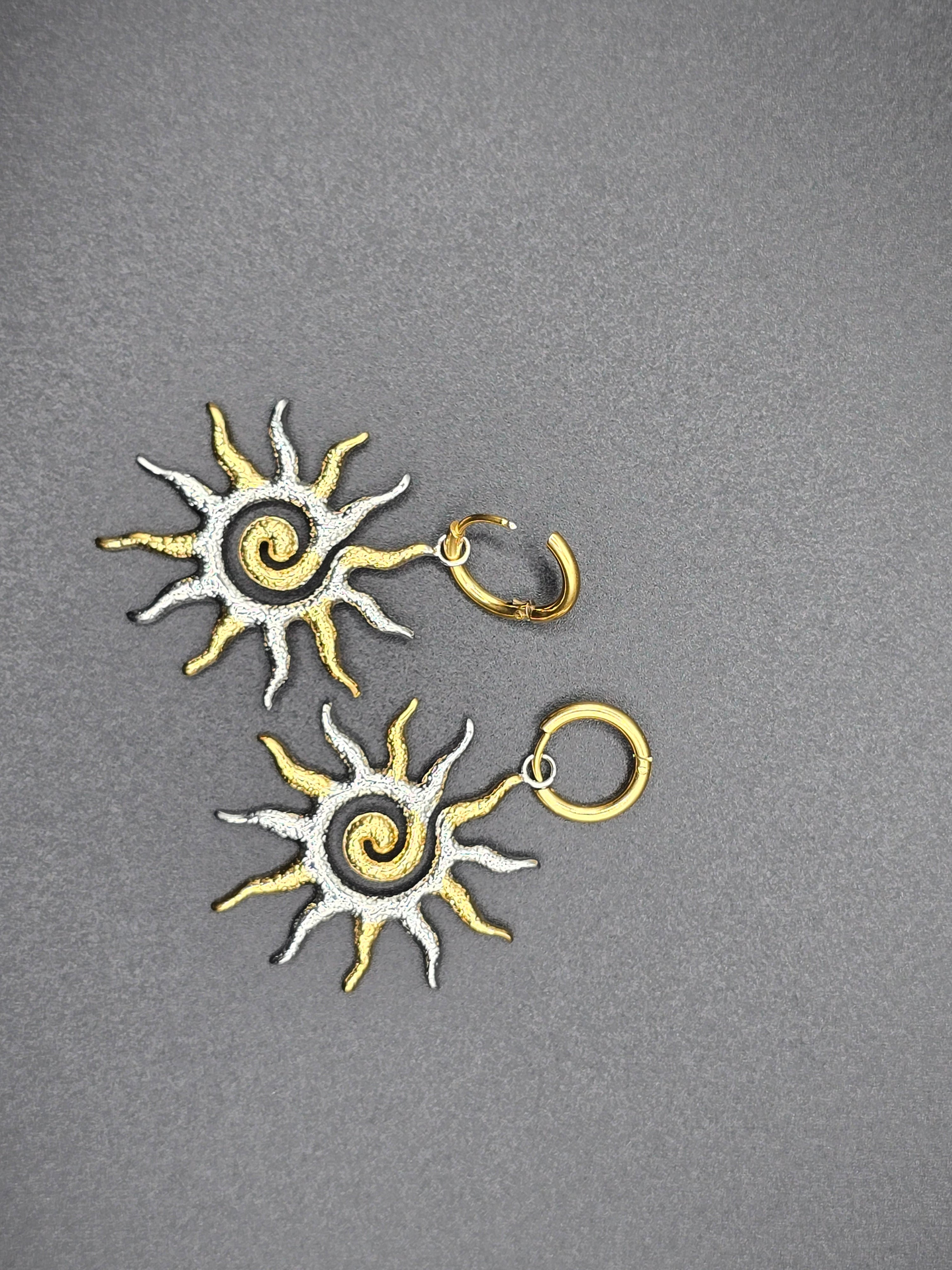 Sun Shape Gold & Silver Metal Dangle Earrings Celestial Fashion Jewelry