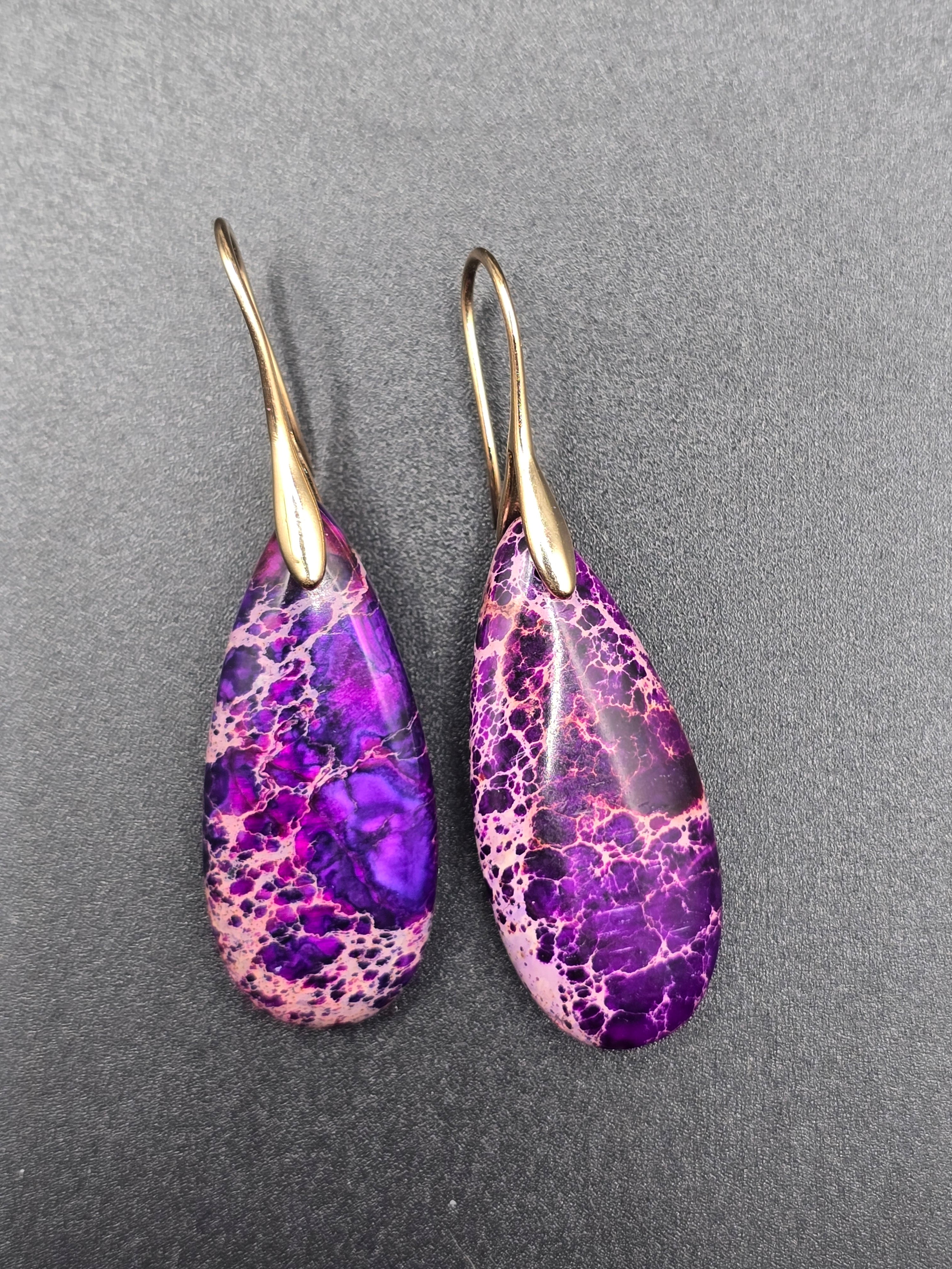 Purple Pink Teardrop Emperor Stone Dangle Drop Earrings 2 In Boho Hook Earrings