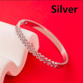 Silver Tone Metal Stackable Round Cuff Bangle Bracelet Crystal Accent