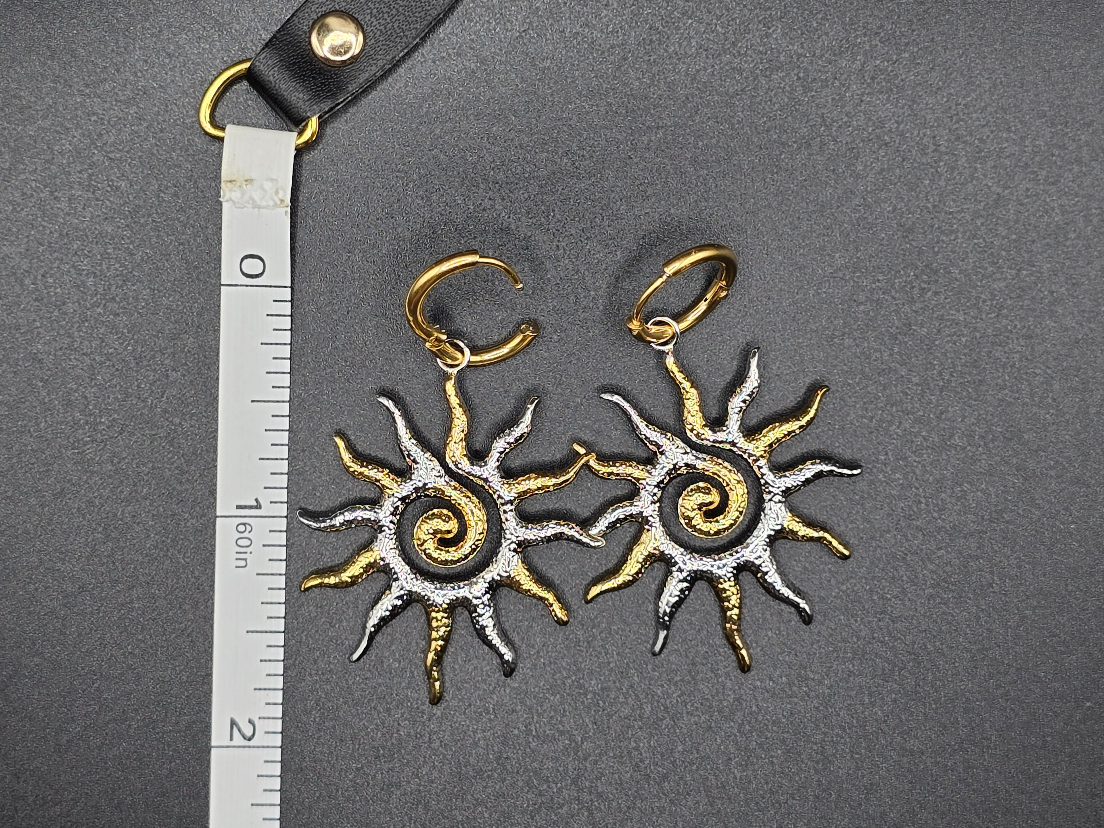 Sun Shape Gold & Silver Metal Dangle Earrings Celestial Fashion Jewelry