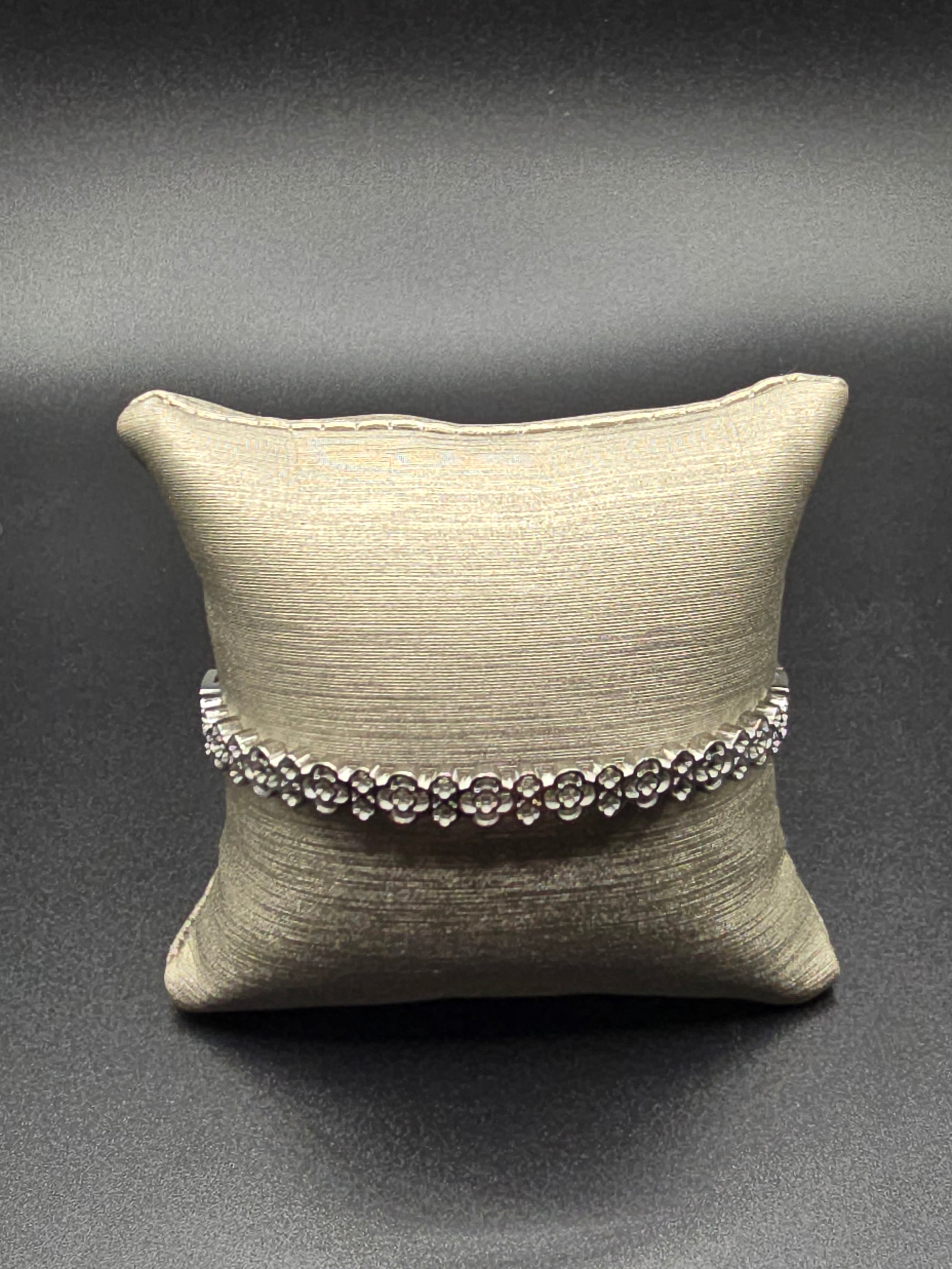 Silver Tone Metal Stackable Round Cuff Bangle Bracelet Crystal Accent